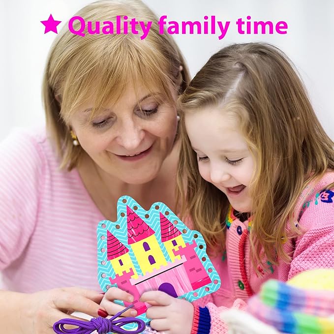 KRAFUN Beginner Unicorn My First Lacing Card Kit for Kids Arts & Crafts, 5 Easy Princess Lacing Projects, Lacing Cards for Toddlers, Fine Motor Preschool Skills Toys