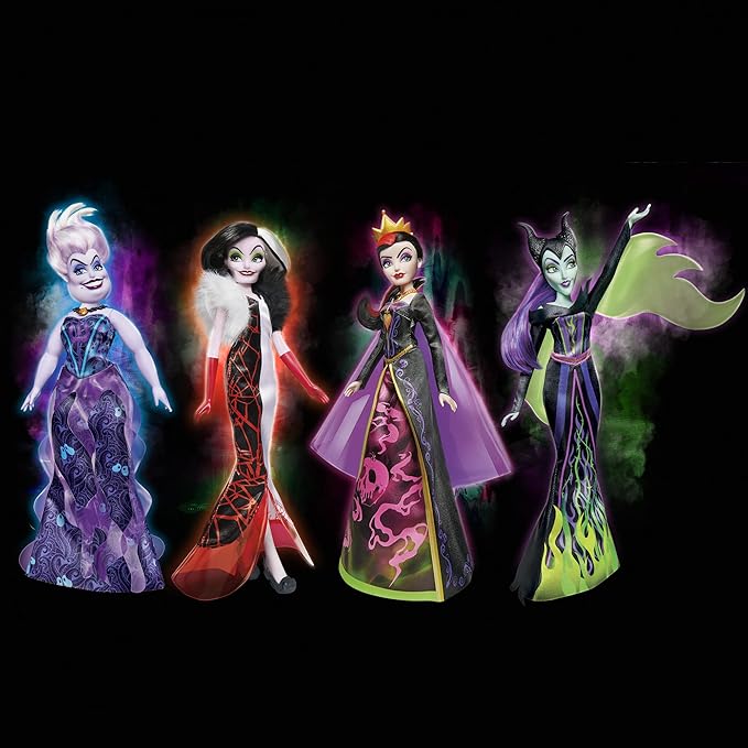 Disney Princess Villains Black and Brights Collection, Fashion Doll 4 Pack, Disney Villains Toy for Kids 5 Years Old and Up