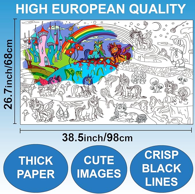 Set of 2 Giant Coloring Posters for Kids with Markers - Unicorn & Mermaid Coloring Poster - Wall Poster Coloring Sheet - Extra Large Coloring Pages for Girls - Jumbo Coloring Huge Big Poster Size