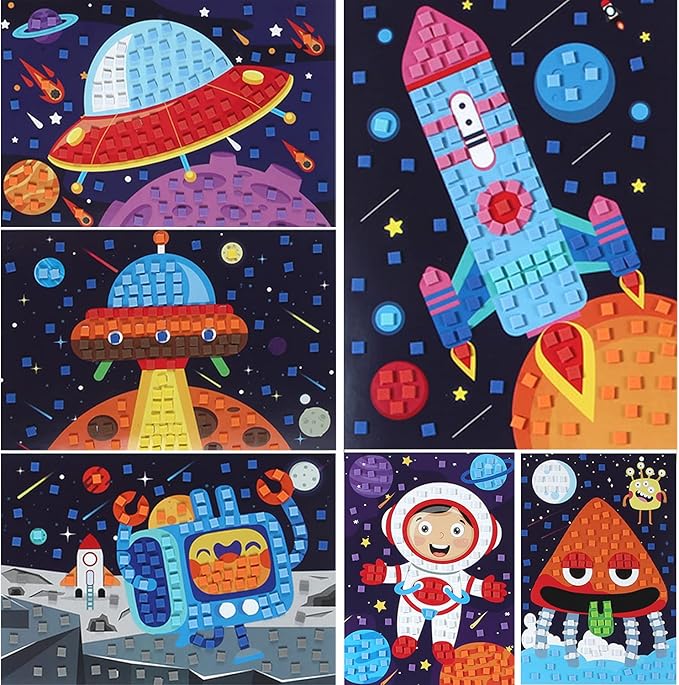 LZHZH Mosaic Sticker Art Kits for Kids Foam Craft Stickers Mosaics Pictures DIY Sticker-by-Number Handmade Art Kits for Kids