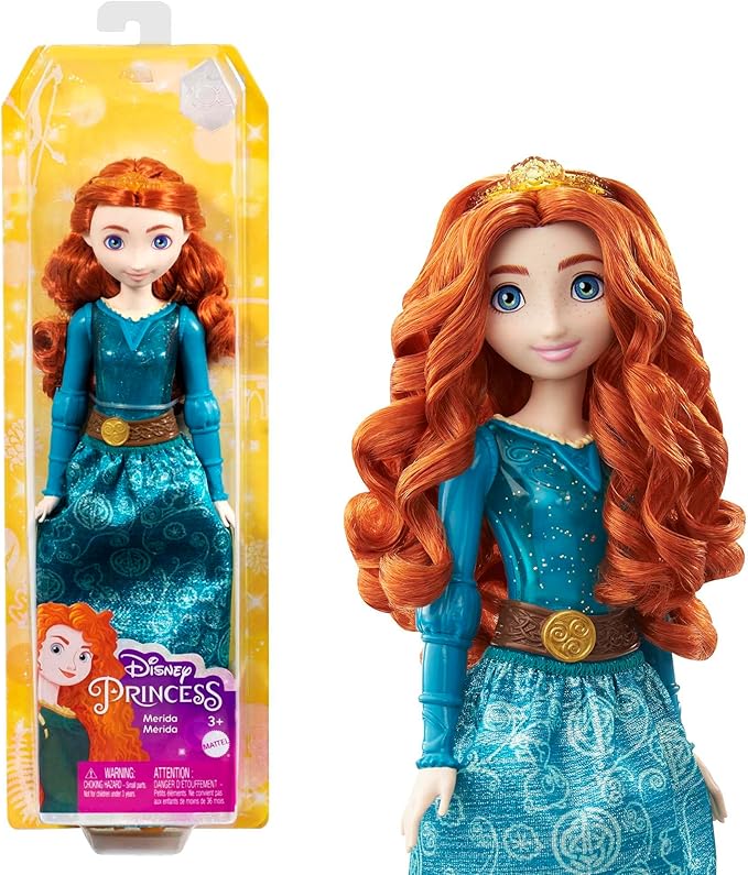 Mattel Disney Princess Toys, Merida Fashion Doll, Sparkling Look with Red Hair, Blue Eyes & Hair Accessory, Inspired by the Movie Brave