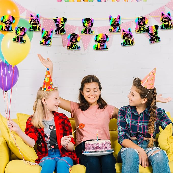 CY2SIDE Puppy Animal Color Scratch Bookmarks for Kids DIY Dog Scratch Card Craft Kit for Birthday Party Decors Puppy Dog Pet Magic Art Rainbow Color Craft Kit for Birthday Party Favor