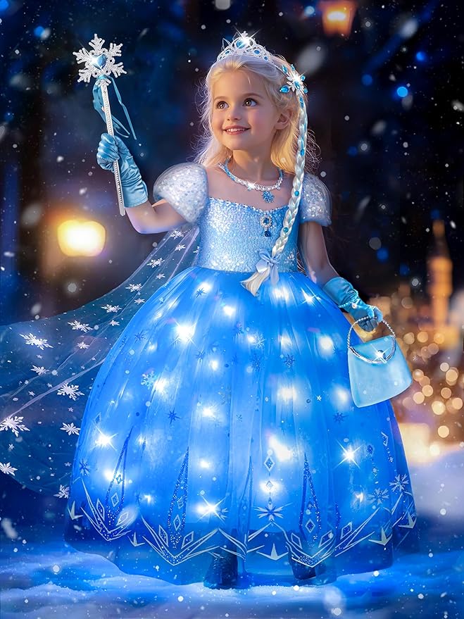 Princess Dresses for Girls, Princess Costume for Girls, Light Up Princess Dress, Toddler Princess Dress, Halloween Costume for Girls, Princess Birthday Dress, 120