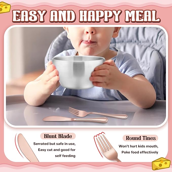 HaWare 12-Piece Kids Silverware, Stainless Steel Toddler Utensils Flatware Set, Preschooler Eating Utensils Includes 4 Spoons 4 Forks 4 Knives, Metal Children Cutlery for Home School, Mirror Finished