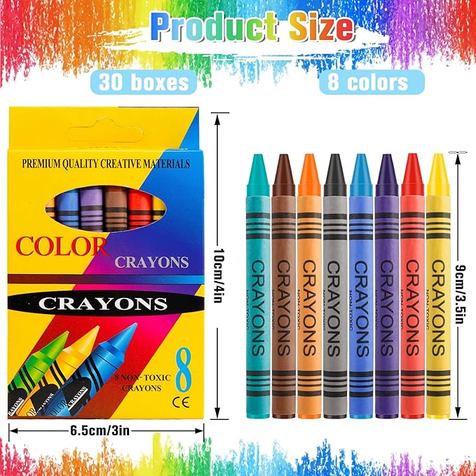 Jeffbaubl Bulk Crayons,30 Boxes of 8-Packs Color Crayons, Bulk Crayon Individual Packs,Washable Crayons,Crayons Party Favors for Classroom Restaurants School Supplies(8 Colors