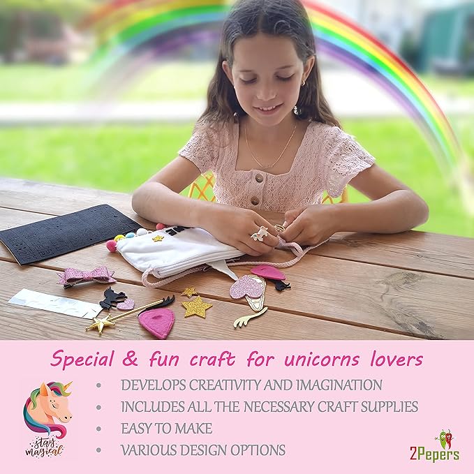 Make Your Own Unicorn Purse Kit, Arts and Crafts for Kids, DIY Unicorns Gifts for Girls Ages 3 4 5 6 7 8 Years and Up (No Sewing Needed), Magical Unicorn Toy Bag, Creative Girl's Project.