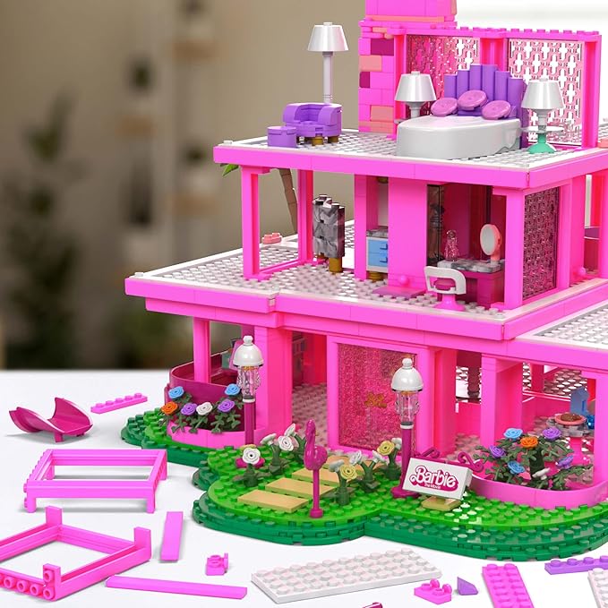 Mega Barbie The Movie Building Toys Set, DreamHouse Replica with 1795 Pieces, 4 Figures and Accessories, for Adults & Fans