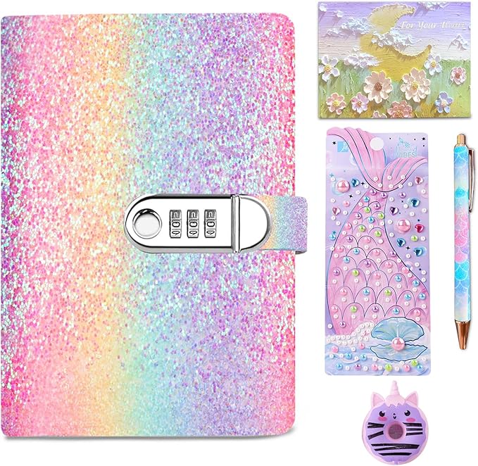 Diary with Lock for Girls, Kids Journal School for Teen Girls, Secret Diary Gifts for 9 10 11 12 Year Old Girls, Kids Journals Set for Ages 8-12 Teenage