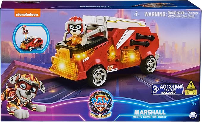 Paw Patrol: The Mighty Movie, Firetruck Toy with Marshall Mighty Pups Action Figure, Lights and Sounds, Kids Toys for Boys & Girls 3+