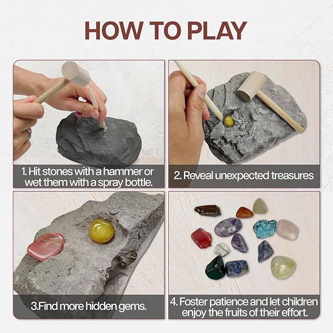 Nature Gear Gemstone Dig Kit for Kids, Educational Crystal Excavation Kit with 15 Mystery Gems, Interactive Adventure Fossil Mining Toy for Kids Age 3-5 and Up