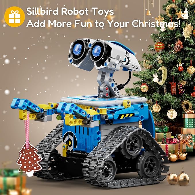 Sillbird 5in1 STEM Robot Building Kit Christmas Toys for Ages 8-13, Remote&App Controlled Educational Coding Technic Set for Kids Birthday Gifts for Boys Girls Aged 8 9 10 11 12 13+ (488 Pieces)-Blue
