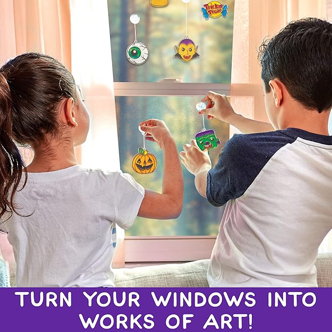 Made By Me Create Your Own Halloween Window Art, DIY Suncatcher Kit and Clings, Great Staycation or Sleepover Activity, Fun Group Activity, Arts and Crafts Set for Kids Ages 6, 7, 8, 9