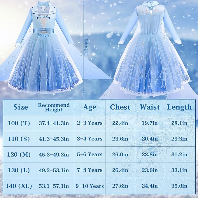 Latocos 13Pcs Elsa Dress Costume for Girls 3-10 Princess Dress Up Clothes for Girls with Accessories Halloween Party