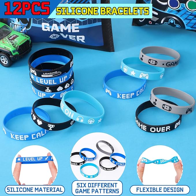 Video Game Party Favors Gamer Birthday Party Supplies for Kids Non Woven Bags Bracelet Stamper Game on Gift Goodie Bag Fillers Boy Gaming Party Favors