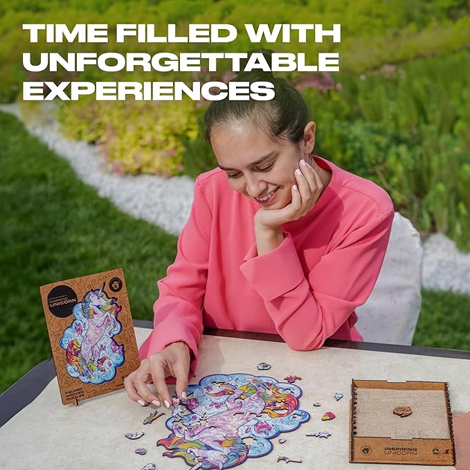 UNIDRAGON Wooden Jigsaw Puzzles - Inspiring Unicorn, 195 pcs, Medium 10.2"x12.6", Beautiful Gift Package, Unique Shape Best Gift for Adults and Kids