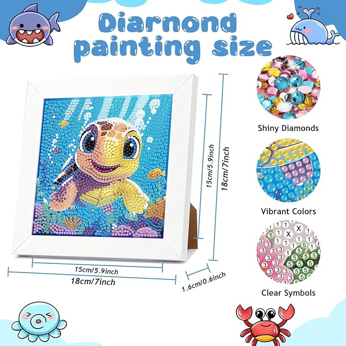 Reivworl Diamond Art Kits for Kids, Sea Turtles Diamond Art for Kids Ages 8-12, Sea Turtles Diamond Painting Kits for Kids for Home Wall Decor (8x8 Inch)