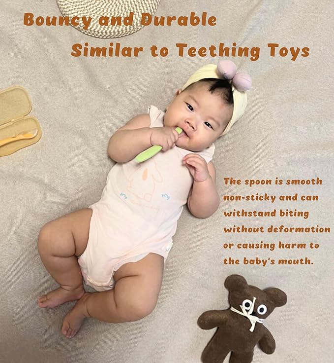 Baby Spoons, First Stage Feeding For Baby, Soft Silicone, Toddler spoon, Baby's First Foods Spoon Set with Travel Case, Gum-Friendly, Baby Gifts, Baby essentials, BPA Free,2-Pack