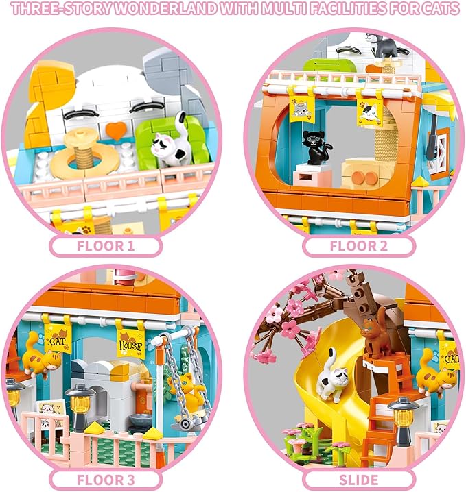 Cat House Toy Building Sets Include 8 Kittens of All Shapes Building Toys That Compatible with Lego Friends Sets for Girls 8-12 6-12 Year Old Creator Ideas Birthday Gift for Girl Boy 6+