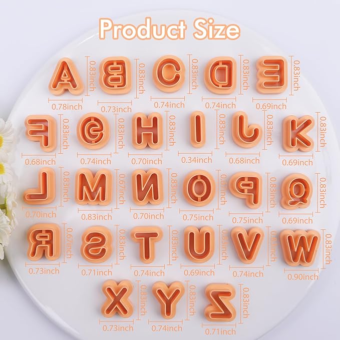 Puocaon Uppercase Letter Clay Cutters - 26 Letters Clay Cutters for Polymer Clay Jewelry Making, Basic Letter Polymer Clay Cutters for Jewelry, 3D Print Letter Clay Cutters for Earrings Jewelry