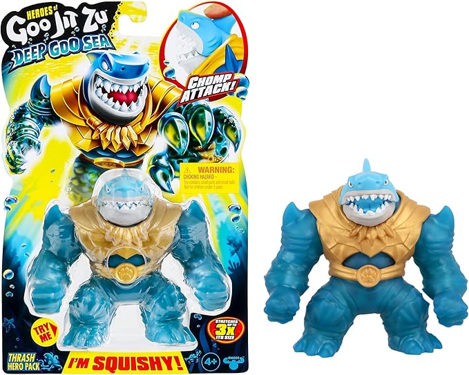 Heroes of Goo Jit Zu Deep Goo Sea Thrash Hero Pack. Super Squishy, Goo Filled Toy. with Chomp Attack Feature. Stretch Him 3 Times His Size!