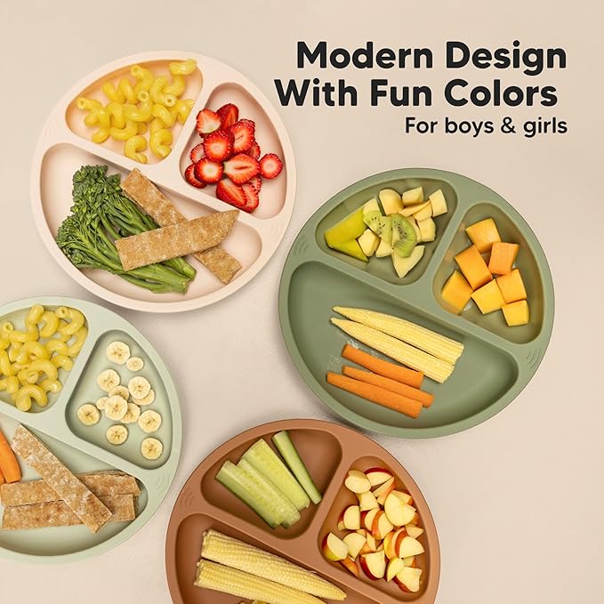 KeaBabies Suction Plates for Baby, Toddler - 3-Pack 100% Silicone Toddler Plates, Divided Baby Plates with Suction, Silicone Plates for Baby, Kids, BPA-Free, Microwave, Dishwasher Safe (Kea)