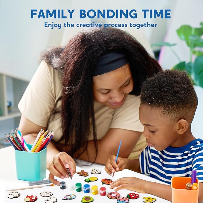 JOYIN 12 pcs Wooden Magnets, Painting Craft for Boys and Girls, Spring and Rainy Day Activities Kit, Craft Toys Gifts for Kids Birthday Easter