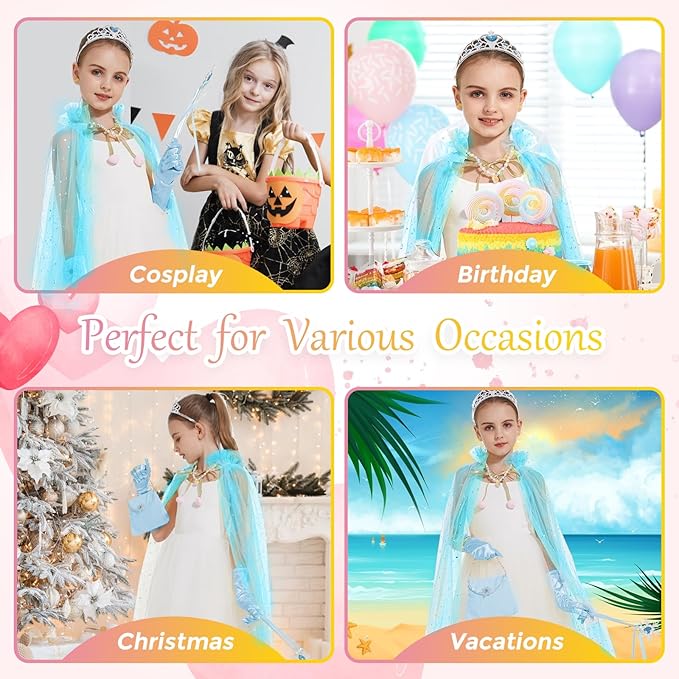 Princess Dress Up for Girls - 11 Pieces Princess Cape Set - Dress Up Clothes for Girls 3-8 - Ideal Dress Up Set Gift