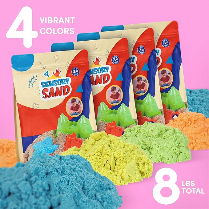 Sensory Sand Bulk Size 8 Pound Multicolor with Blue Orange Green and Yellow Sensory Play Sand in Container
