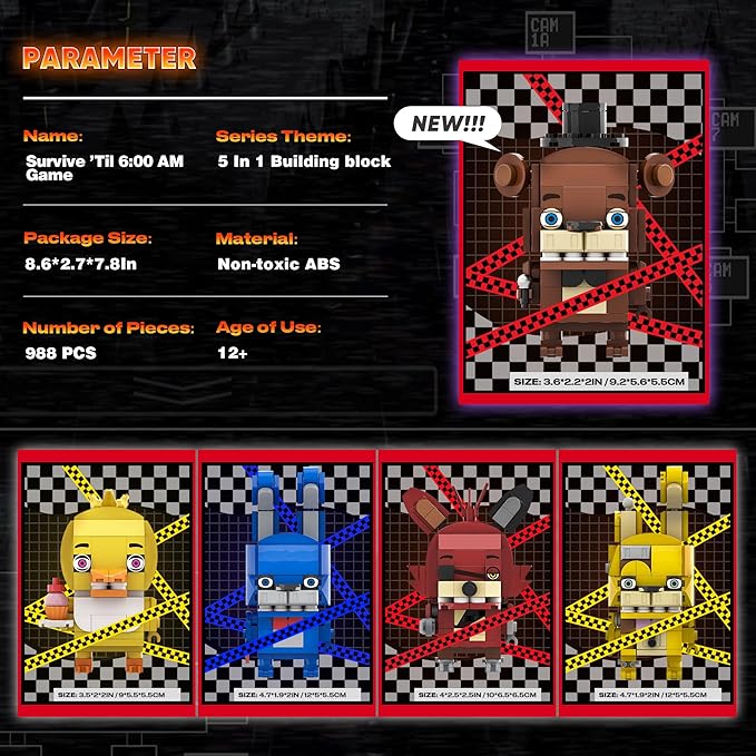 Five Nights Security Breach Building Block Toy, 5 Characters Action Figure, Horror Five Nights Game Toys Merch Building Set Toy for Boys Age 8-12, 988Pcs