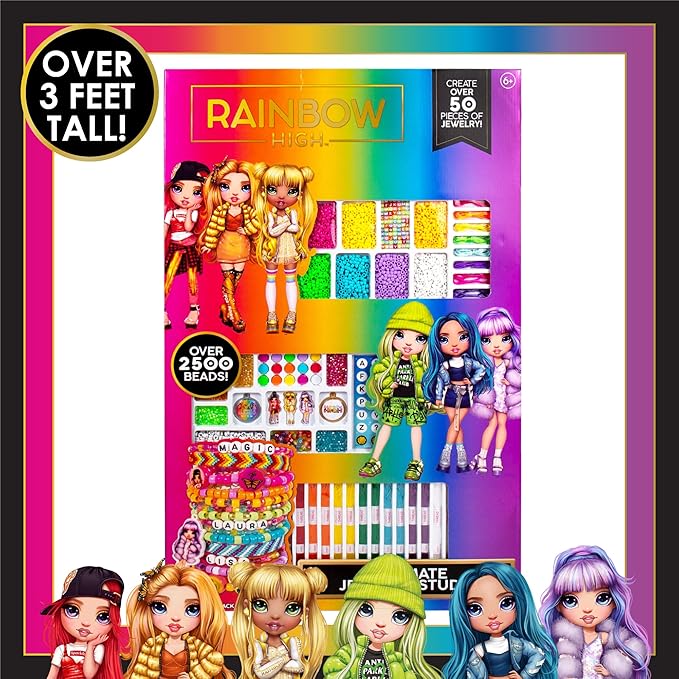 Rainbow High Ultimate Jewelry Studio, 2500+ Beads, Create 50+ Pieces of Jewelry, Toys, Great Bead Kit for Sleepovers, Girls Night, Weekend, DIY Alphabet Bracelets for Kids Ages 6, 7, 8, 9