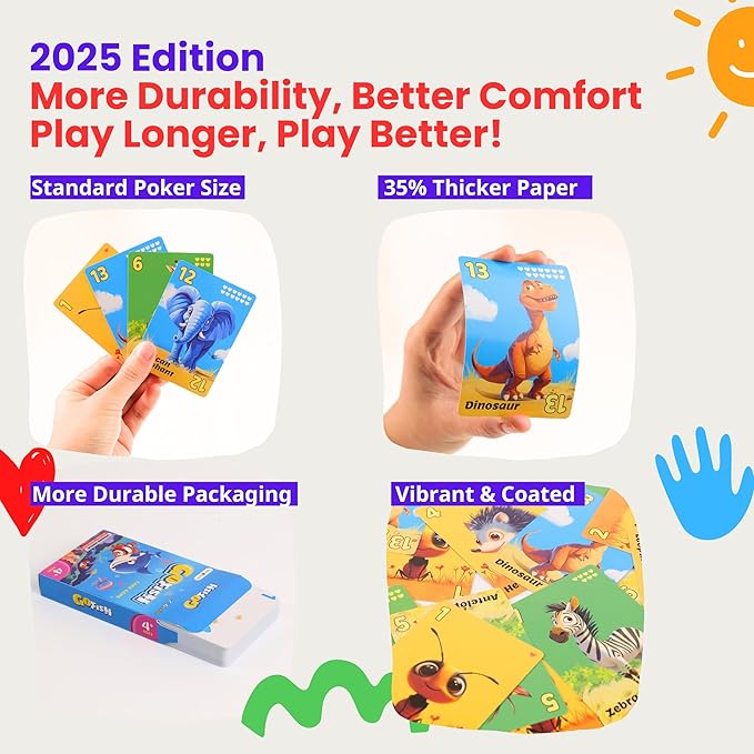 Upgraded Kids Card Games Pack, 6 Decks, Go Fish, Old Maid, Crazy Eights, Memory Match, Slap Jack, War, Playing Cards, Easter Basket Stuffers, Stocking Stuffers