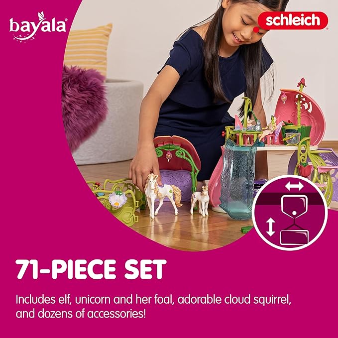 Schleich bayala, Fairy and Unicorn Gifts for Girls and Boys, Glittering Flower Dollhouse with Fairy, Unicorn, and Accessories, Ages 5+