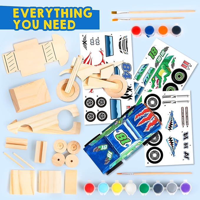JOYIN Kids Craft Kit Build & Paint Your Own Wooden Race Car Art & Craft Kit DIY Toy Make Your Own Car Truck Toy Construct and Paint Kit, Presents for Kids