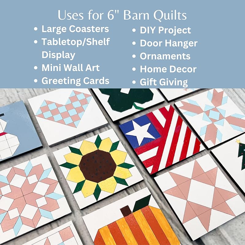 Set of 4 Barn Quilt Kit DIY Pattern Unfinished Wood Quilting Block Sign Paintable Art for Adults and Kids (6 Inches Square) (Boho, Large Milky Way, HST Fun, Classic Pineapple)