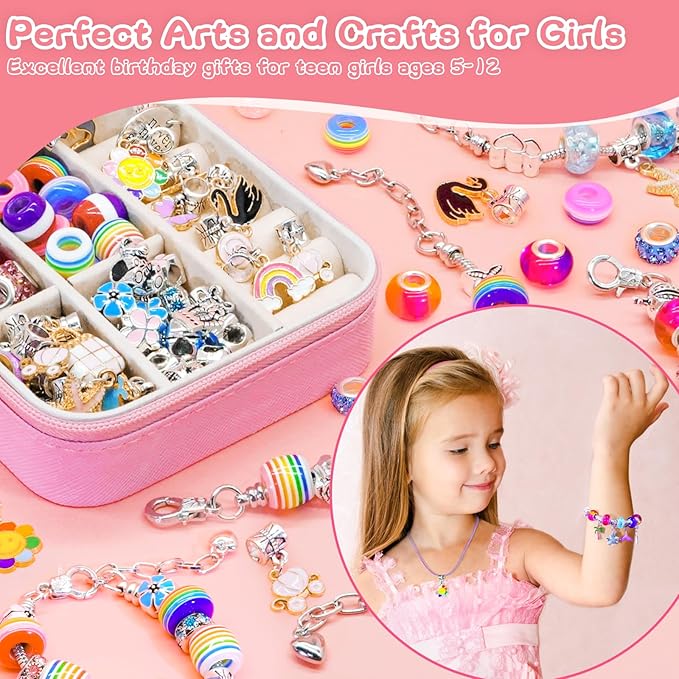 SUREHOME Charm Bracelet Making Kit Kids Jewelry Making Kit with Initial Jewelry Box Art Craft for Girls 8-12 6-8 5-7 9 11 10 Year Old Teen Girls Trendy Stuff Personalized Birthday Christmas Gifts - B