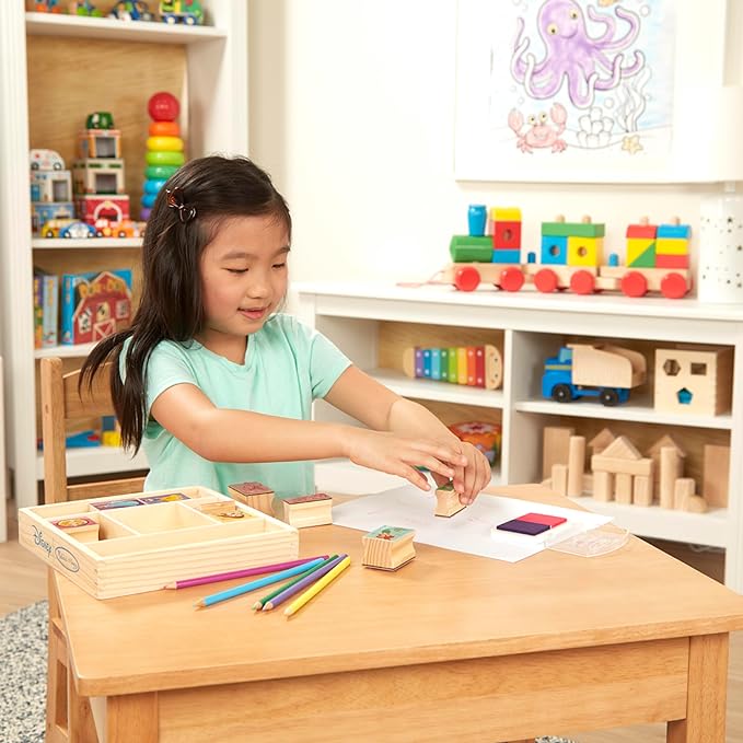 Melissa & Doug Disney Princess Wooden Stamp Set: 9 Stamps, 5 Colored Pencils, and 2-Color Stamp Pad