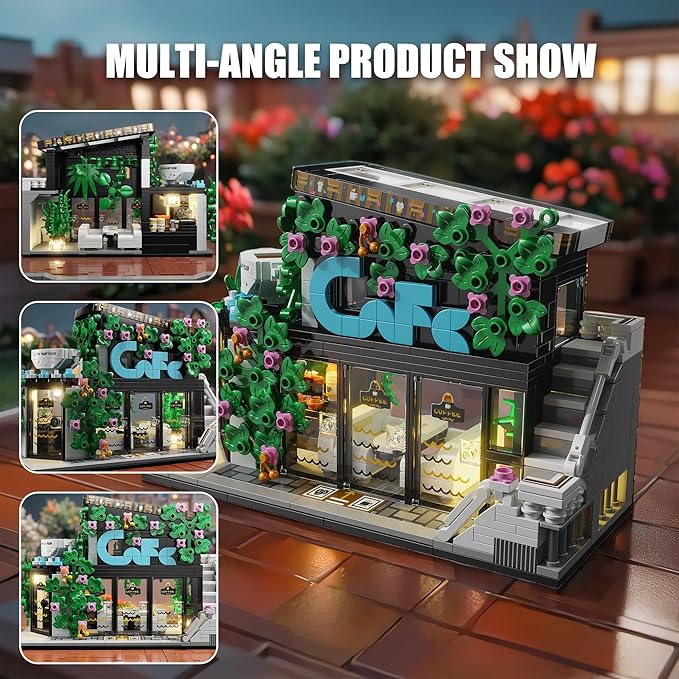 TYCOLE Flower House Building Block Set,Coffee House Building Toy with LED Lights, Creative Garden House Model Kits,Christmas Birthday Gift for Adults,Friend or Girls 8-12(564 PCS)