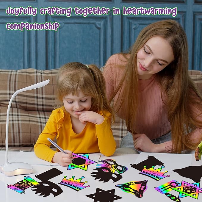 CY2SIDE Purim Day Scratch Cards - 60PCS Jewish Holiday Magic Color Rainbow Paper Bookmarks Craft Kits for Kids Sunday School Classroom Activities Art Project Decorations Religious Easter Party Favor