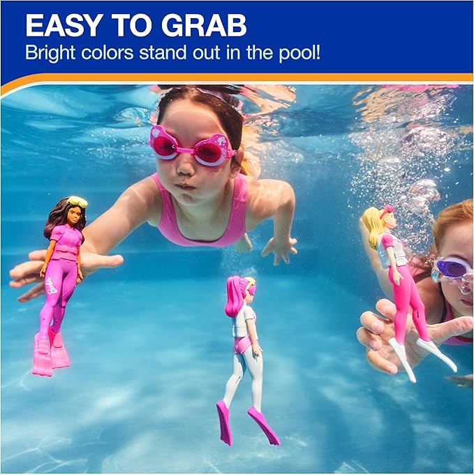 SwimWays Barbie Dive Characters 3-Pack, Swimming Pool Accessories & Kids Pool Toys, Pool Party Supplies & Water Toys for Kids Aged 5 & Up