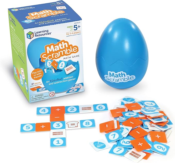 Learning Resources Math Scramble Game,Educational Games for Kids, Math Games for Kids, Early Math Skills, Addition and Subtraction Games, 87 pieces, Ages 5+