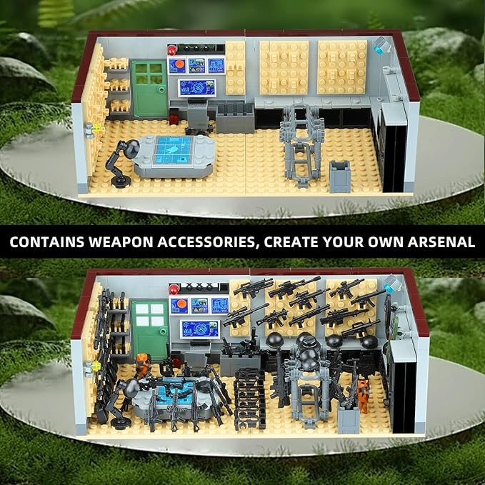 Swat Team Military Base Building Blocks Set with Army Weapons Pack,Compatible with Lego WW2 War Armory Building Toy,Ideal for Kids 6+ and Adults