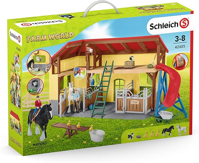 Schleich Farm World, 30-Piece Playset, Farm Toys and Farm Animals for Kids Ages 3-8, Horse Stable 10.5 x 49 x 34.5 cm