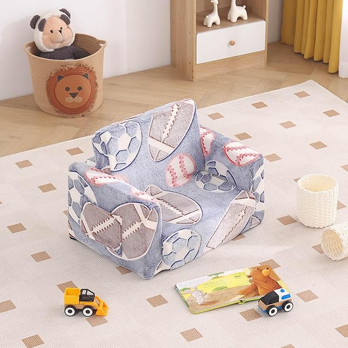 Tiita Kids Sofa, 2-in-1 Kids Sofa Chair, Convertible Toddler Couch to Lounger, Flip Out Baby Sofa Chair, Toddler Armrest Chair Bed, Folding Kids Play Sofa for Girl or Boy(Ball)