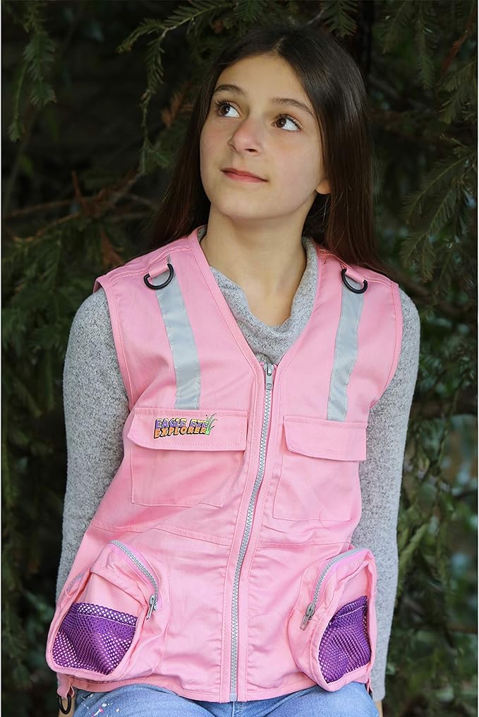 Pink M/L Safety Vest with Floppy Safari Hat Fits Youth Size 8-12 (Pink Vest with Hat, Medium/Large)