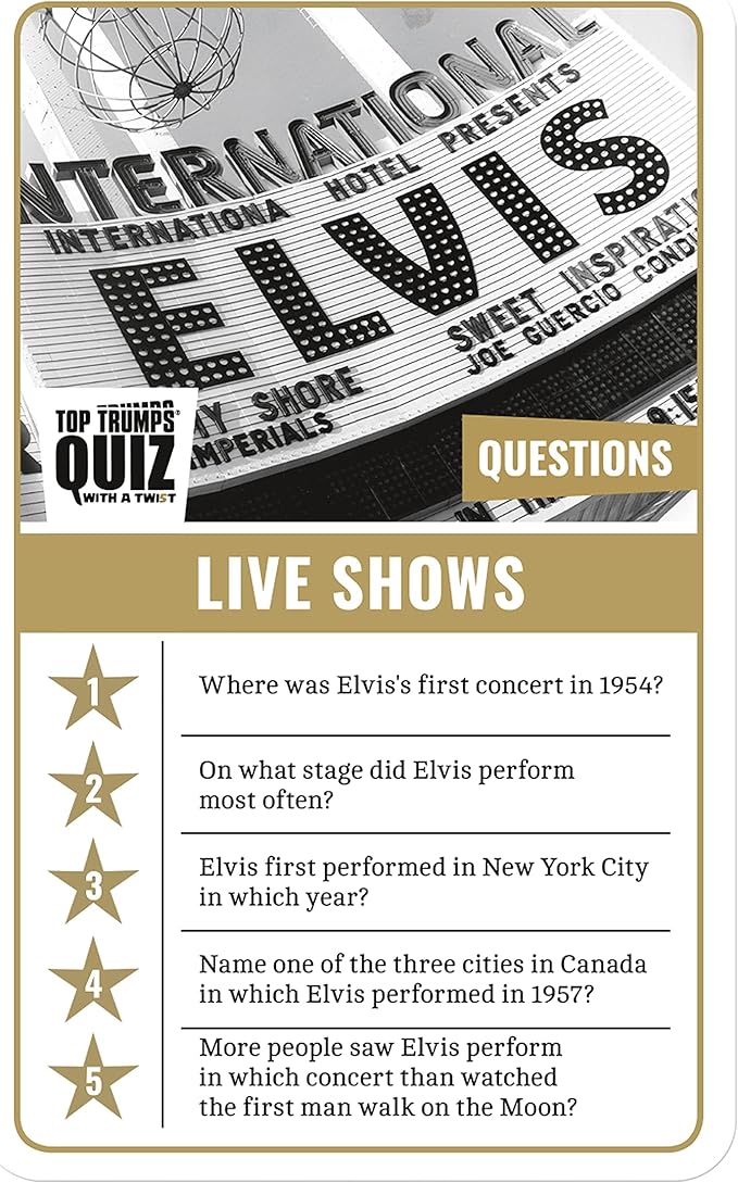 Top Trumps Elvis Presley: Quiz Games - Trivia Quiz - Kids Games - Games for Adults - Great Travel Games and Road Trip Games - Trivia Outdoor Games - Elvis Trivia 2+ Players