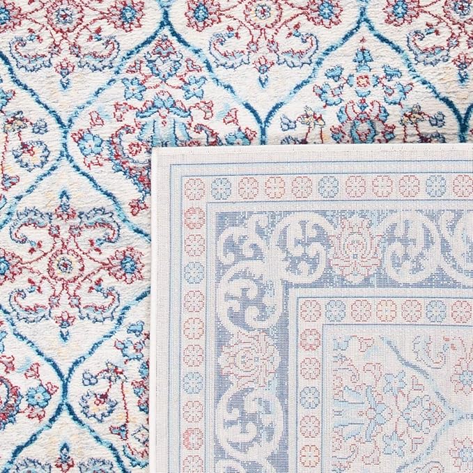 SAFAVIEH Brentwood Collection 3' x 5' Beige / Navy BNT870B Oriental Damask Trellis Non-Shedding Living Room Bedroom Accent Rug