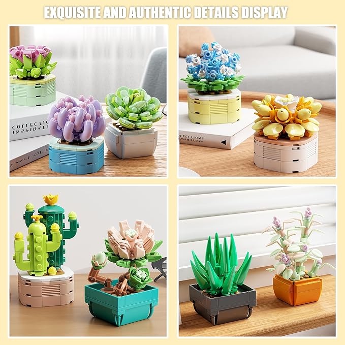 TYCOLE Tiny Flowers Succulents Artificial Plant Set-Creative Botanical Building Block 9 in 1 Toy, Botanical Collection for Office&Home Decor,Christmas Birthday Gift for Adults and Kids 8-12(832 PCS)