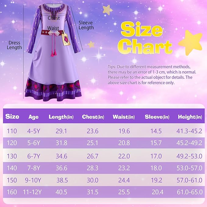 Vermeyen Wish Asha Costume Dress for Girl,Princess Costume Kids Dress Halloween Christmas Costume Cosplay Party Outfit