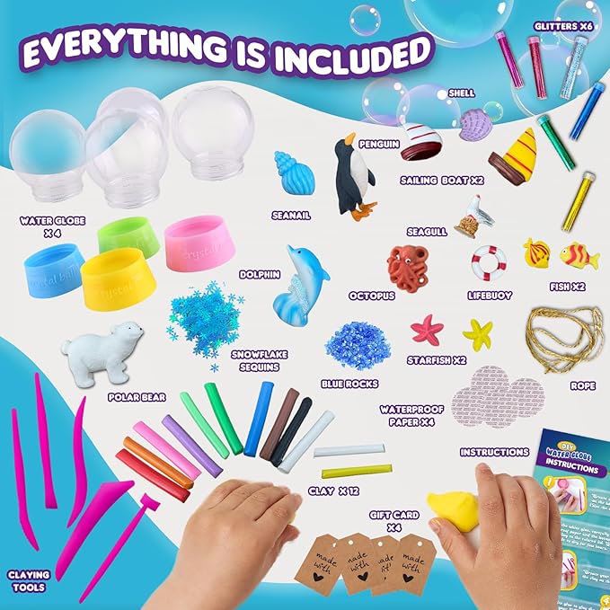 Make Your Own Water Globe - Snow Water Stem Projects DIY Activities Glitters Supplies Perfect Arts & Crafts Clay for Girls Boys Kids Ages 4-6 4-8 6-8 8-12+ Years Old Christmas Holiday Games