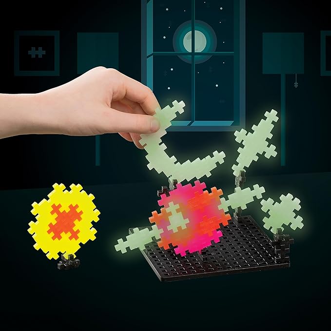 PLUS PLUS - Learn to Build, Glow in The Dark - Construction Building STEM – Interlocking Mini Puzzle Blocks for Kids